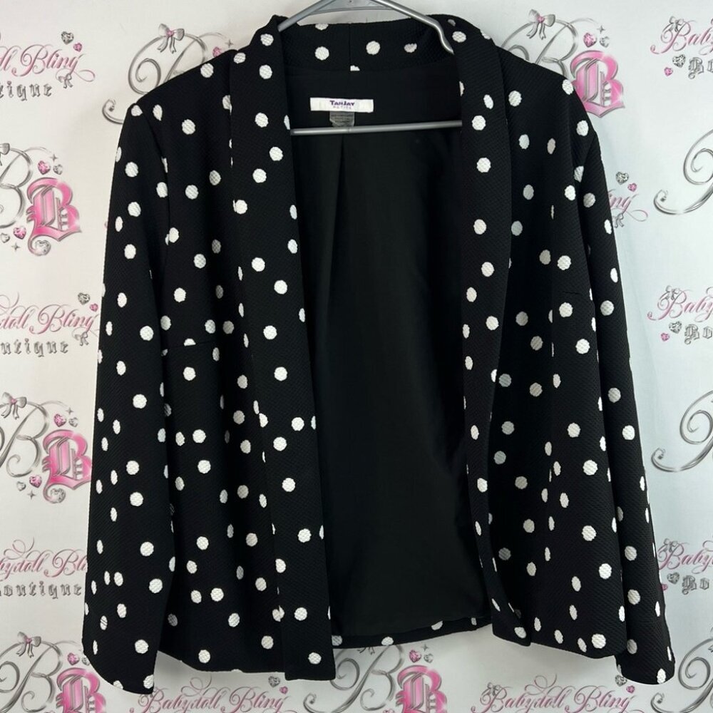 Tanjay blazer polka dot dotted black white texture Spotted Open Front Blazer